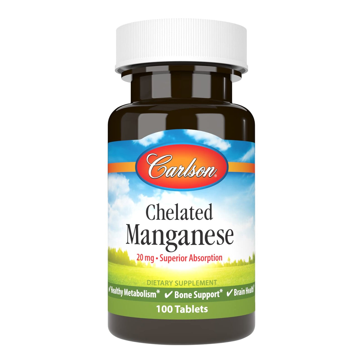 Carlson Chelated Manganese 20 mg – Superior Absorption, Bone & Brain Health | 100 Tablets