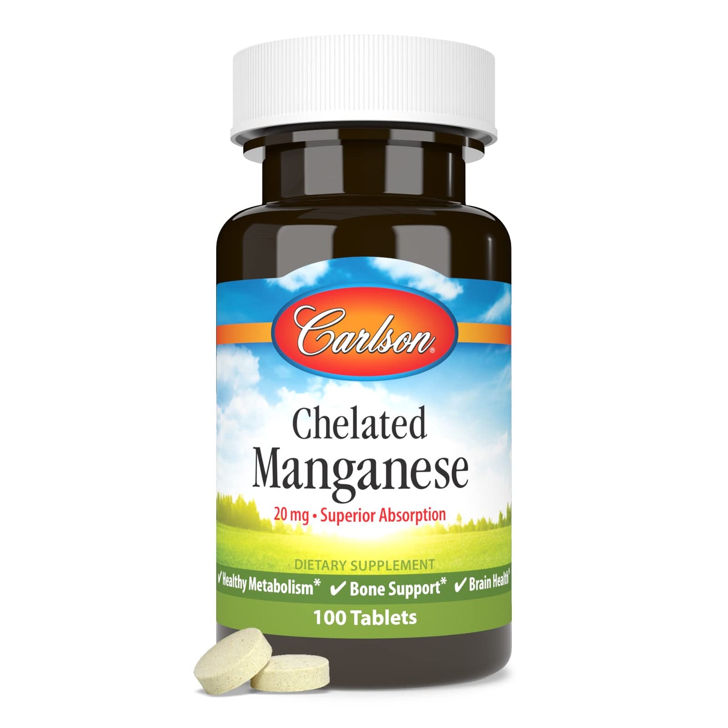 Carlson Chelated Manganese 20 mg – Superior Absorption, Bone & Brain Health | 100 Tablets
