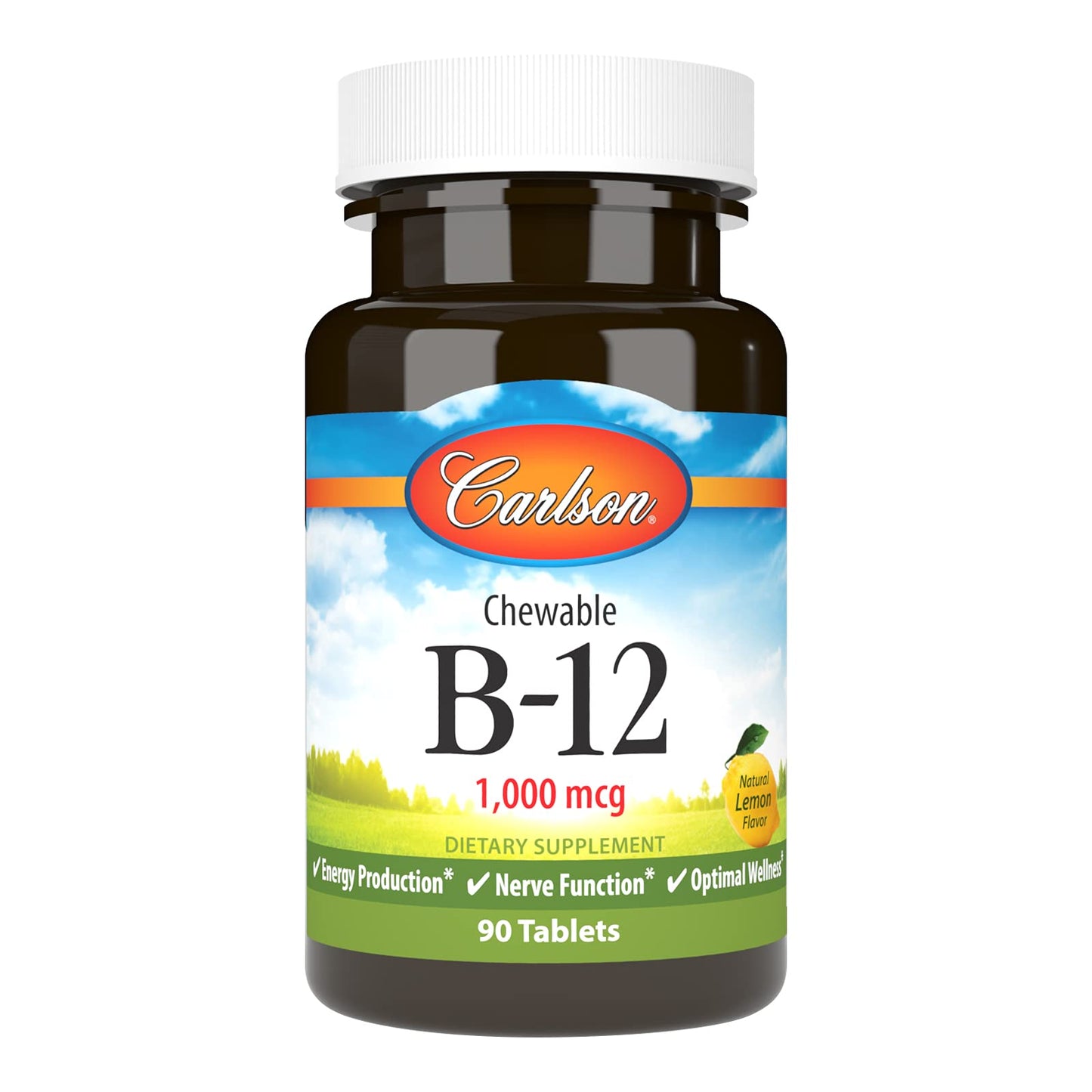 Carlson Chewable B-12 1000 mcg – Energy & Nerve Support, Lemon, 90 Tablets