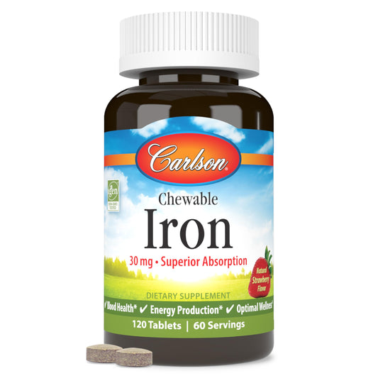 Carlson Chewable Iron 30 mg – Superior Absorption, Blood Health, Energy & Wellness, 120 Tablets, Natural Strawberry Flavor BritishVita | Premium UK Vitamins & Wellness Supplements
