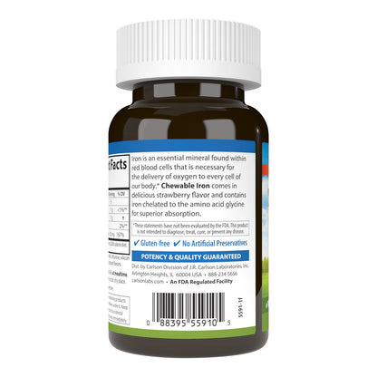 Carlson Chewable Iron 30 mg – Superior Absorption, Blood Health & Energy | Strawberry Flavor | 60 Tablets