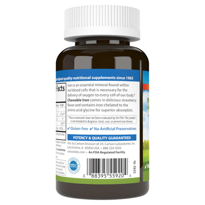 Carlson Chewable Iron 30 mg – Superior Absorption, Blood Health, Energy & Wellness, 120 Tablets, Natural Strawberry Flavor