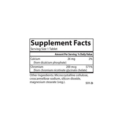 Carlson Chelated Chromium 200 mcg - Superior Absorption, 100 Tablets