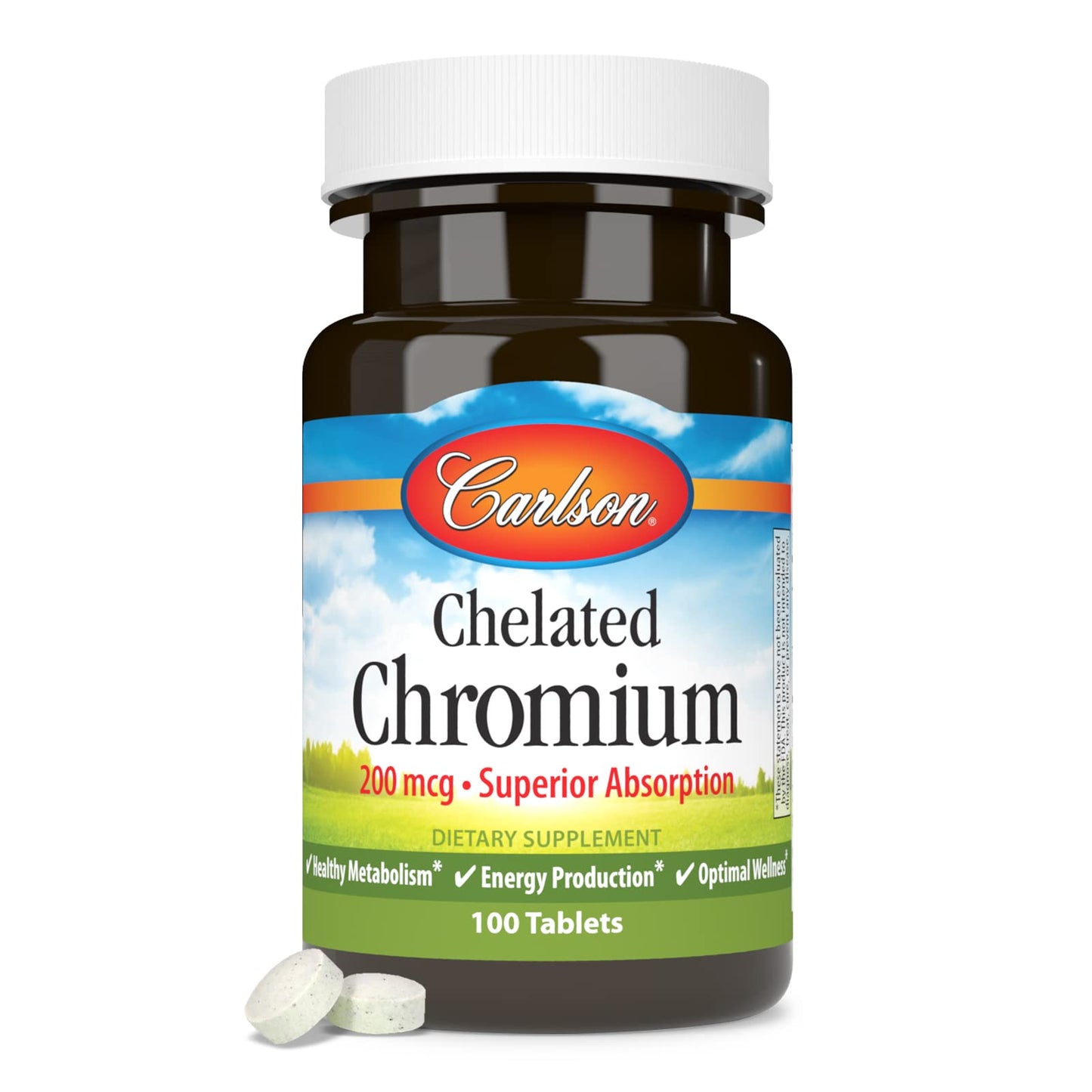 Carlson Chelated Chromium 200 mcg - Superior Absorption, 100 Tablets
