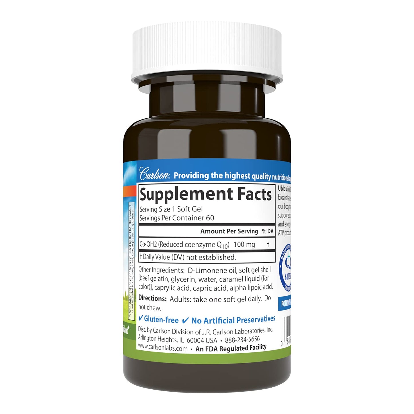 Carlson Co-QH2 Ubiquinol 100 mg | Energy, Heart Health & Antioxidant Support | 60 Softgels