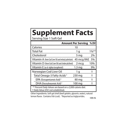 Carlson Cod Liver Oil Gems - Low Vitamin A, 230 mg Omega-3s, Wild-Caught Norwegian, 300 Softgels