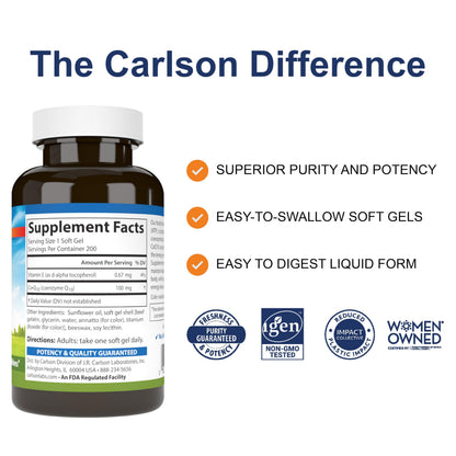 Carlson Co-Q10 100 mg – Co-Enzyme Q10 for Energy & Heart Health | 200 Softgels