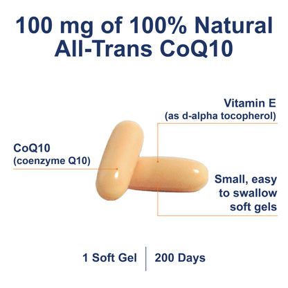 Carlson Co-Q10 100 mg – Co-Enzyme Q10 for Energy & Heart Health | 200 Softgels