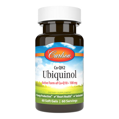 Carlson Co-QH2 Ubiquinol 100 mg | Energy, Heart Health & Antioxidant Support | 60 Softgels