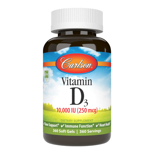Carlson Vitamin D3 10,000 IU (250 mcg) - Cholecalciferol for Bone & Immune Health | 360 Soft Gels BritishVita | Premium UK Vitamins & Wellness Supplements