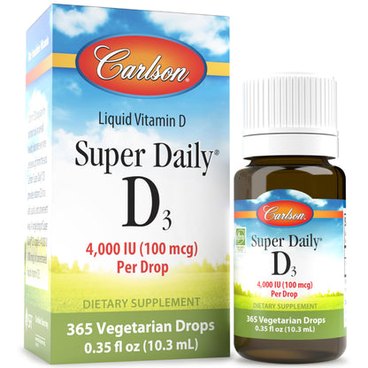 Carlson Super Daily D3 4000 IU per Drop | Liquid Vitamin D3, 1-Year Supply, Unflavored