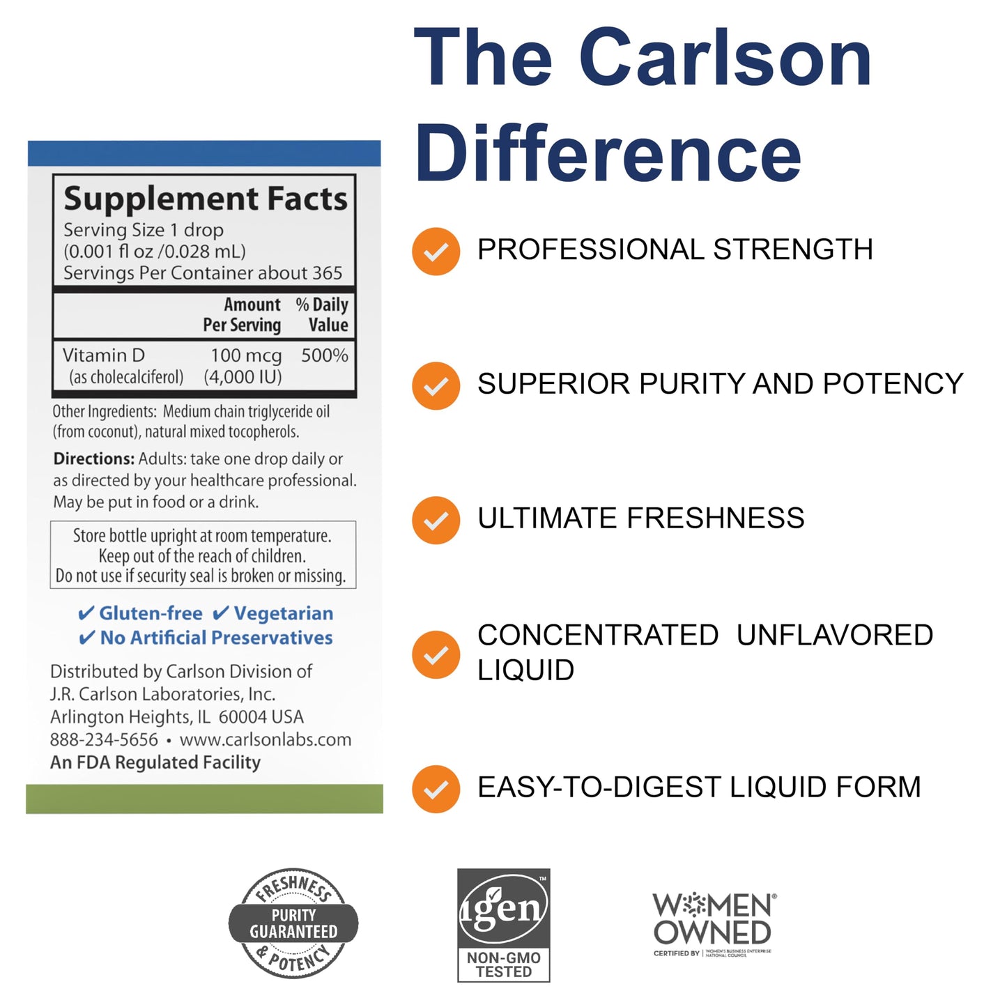 Carlson Super Daily D3 4000 IU per Drop | Liquid Vitamin D3, 1-Year Supply, Unflavored