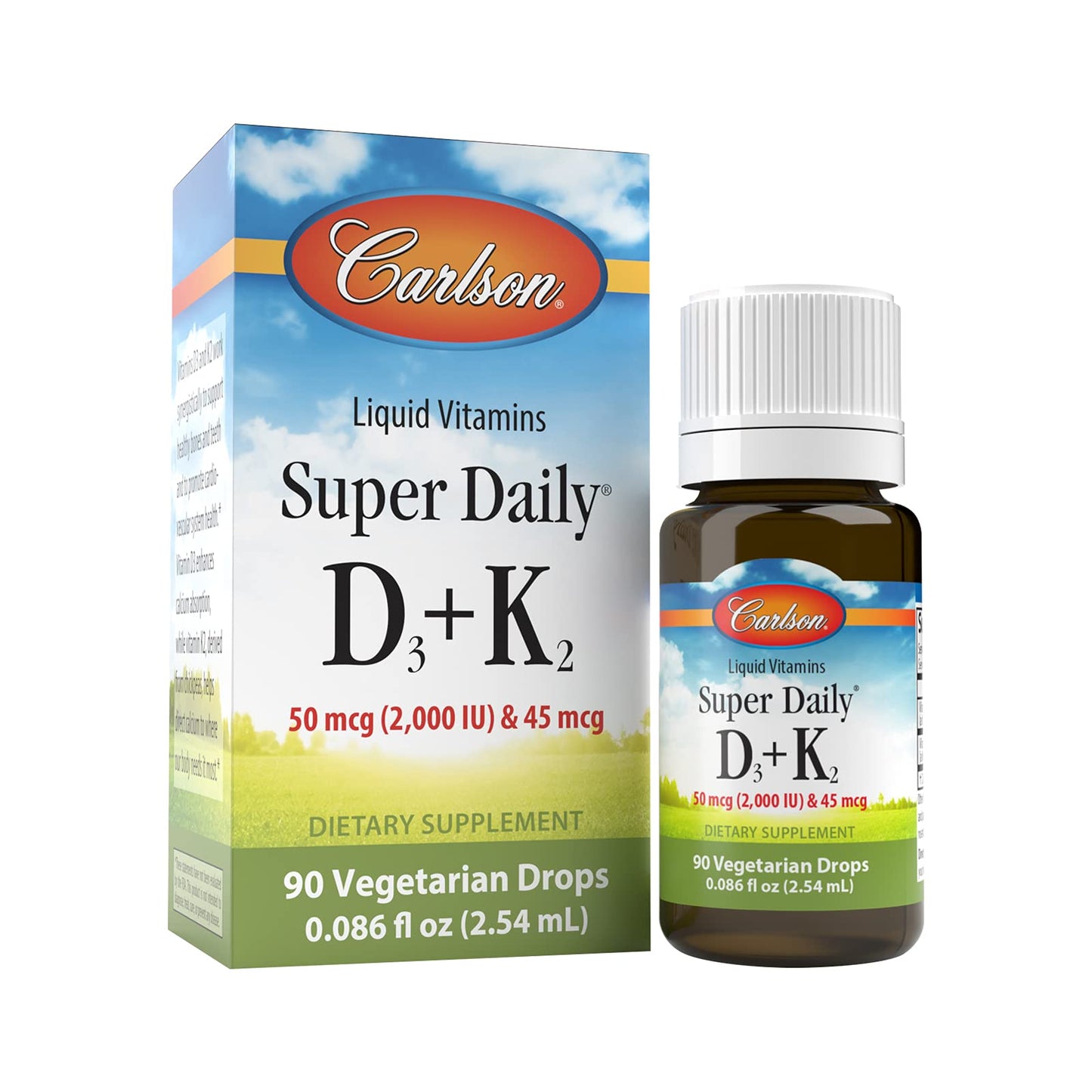 Carlson Super Daily D3 + K2 | 50 mcg D3, 45 mcg MK-7 | 90 Drops