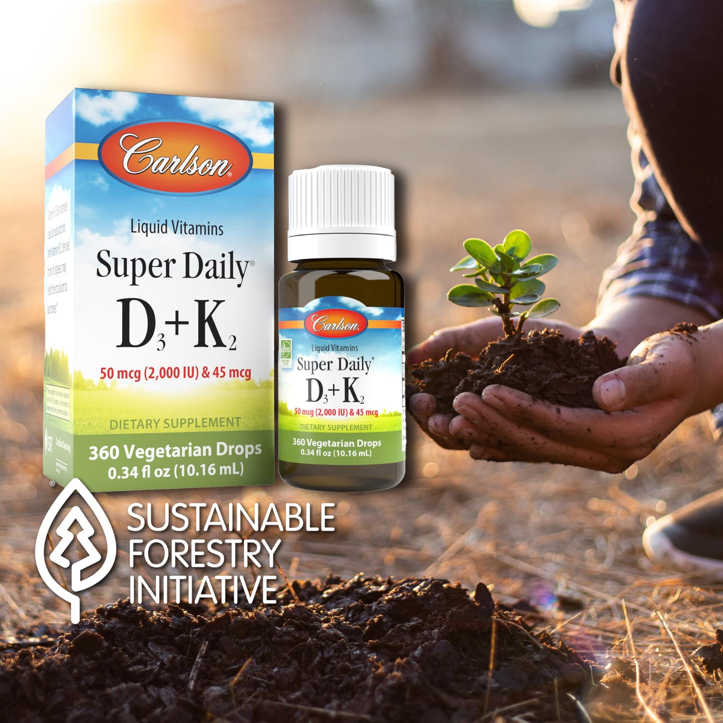 Carlson Super Daily D3 + K2 – 50 mcg D3 + 45 mcg MK-7 per serving | Heart & Bone Health | 360 Drops (10.16 ml)