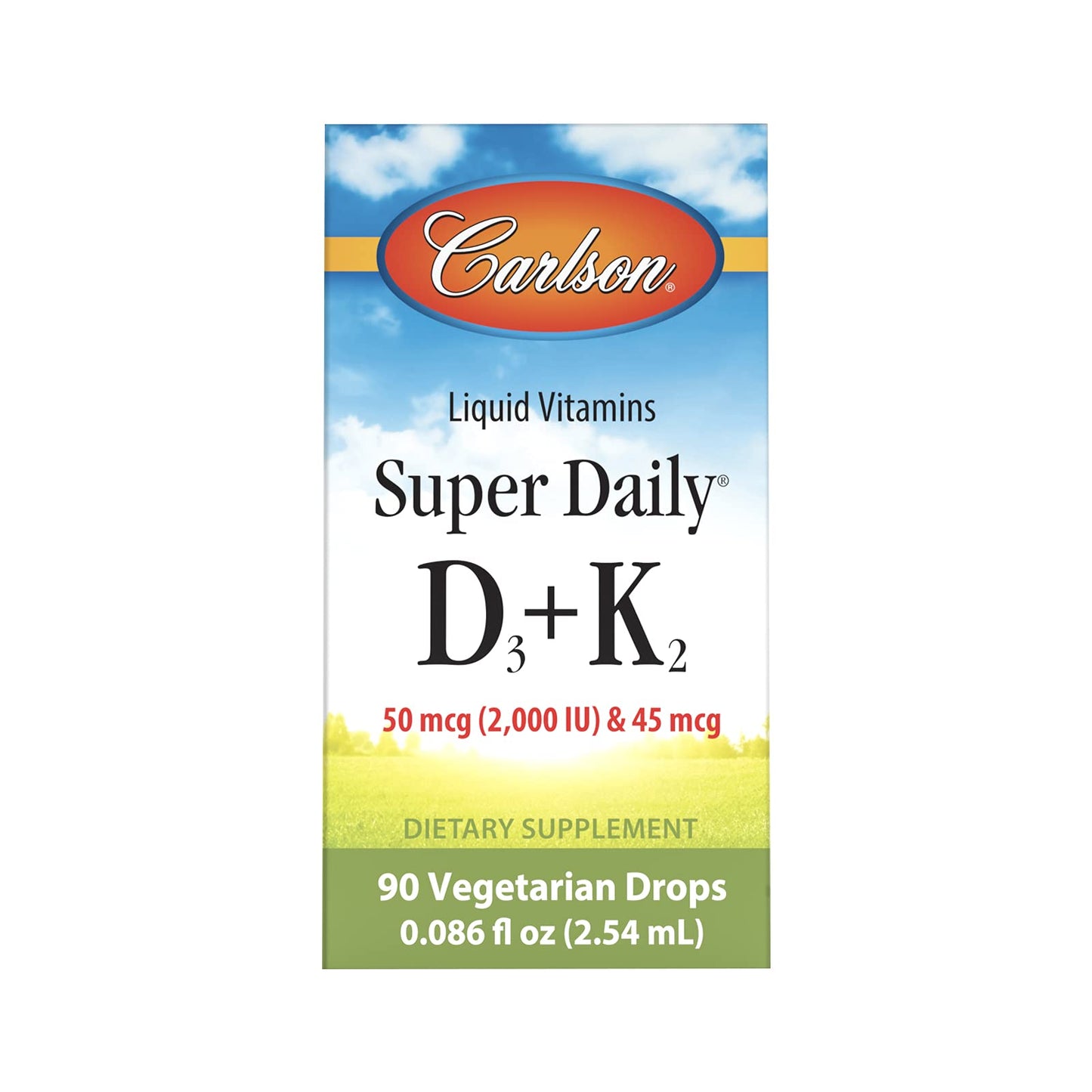 Carlson Super Daily D3 + K2 | 50 mcg D3, 45 mcg MK-7 | 90 Drops