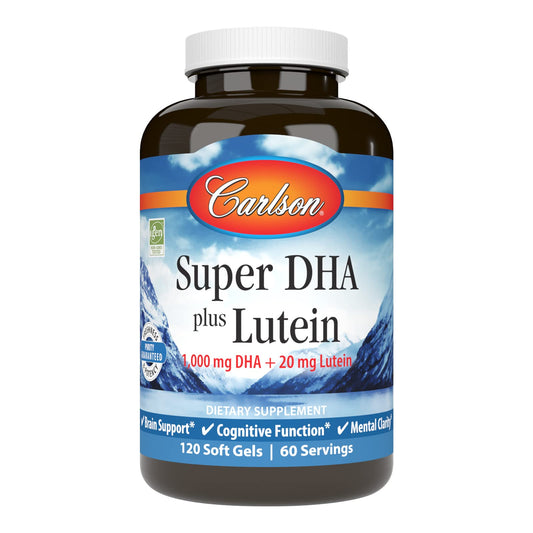 Carlson Super DHA Plus Lutein – 1000 mg DHA + 20 mg Lutein, 120 Softgels BritishVita | Premium UK Vitamins & Wellness Supplements