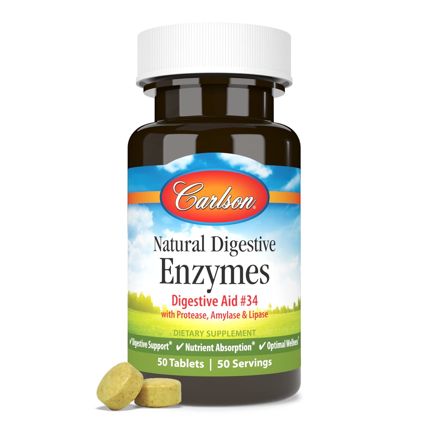 Carlson Natural Digestive Enzymes – Protease, Amylase & Lipase Digestive Aid, 50 Tablets (Pack of 2)