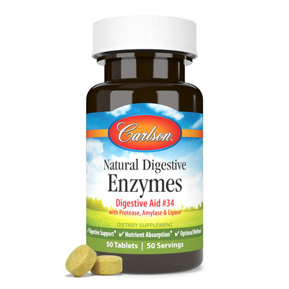 Carlson Natural Digestive Enzymes – Protease, Amylase & Lipase Digestive Aid, 50 Tablets (Pack of 2)