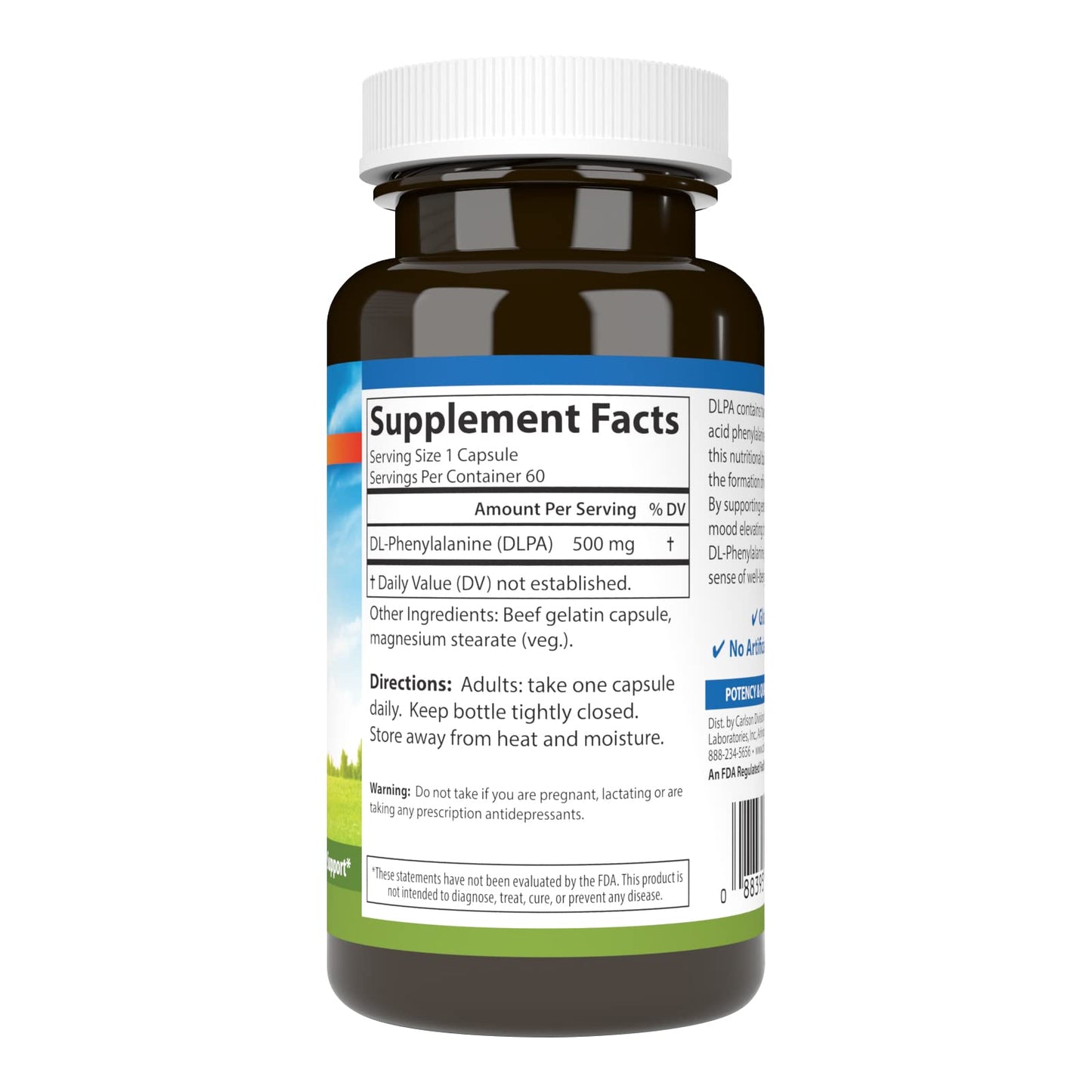 Carlson DLPA DL-Phenylalanine 500 mg – Mood & Cognitive Support (60 Capsules)