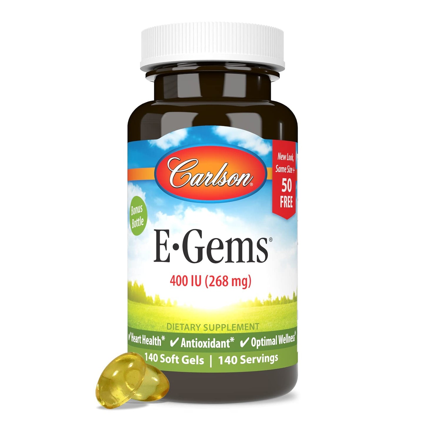 Carlson E-Gems 400 IU Vitamin E Soft Gels – Natural Source, 140 Soft Gels | Optimal Wellness