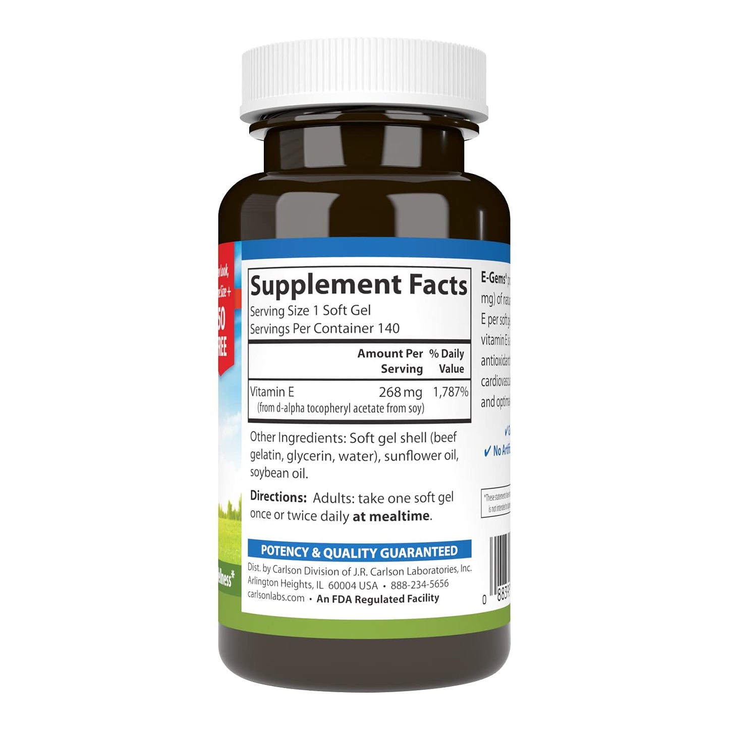 Carlson E-Gems 400 IU Vitamin E Soft Gels – Natural Source, 140 Soft Gels | Optimal Wellness