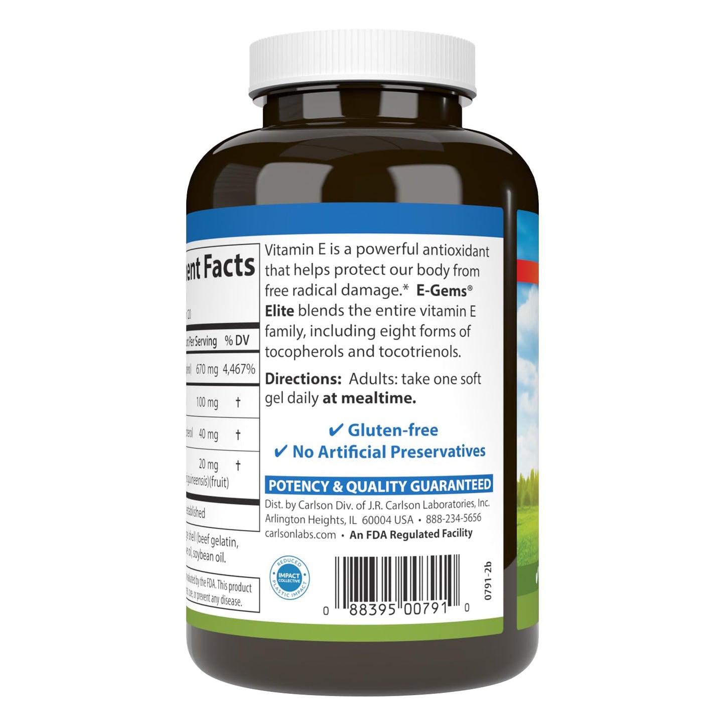 Carlson E-Gems Elite 1000 IU Vitamin E — Heart Health, Tocopherols & Tocotrienols, 120 Soft Gels