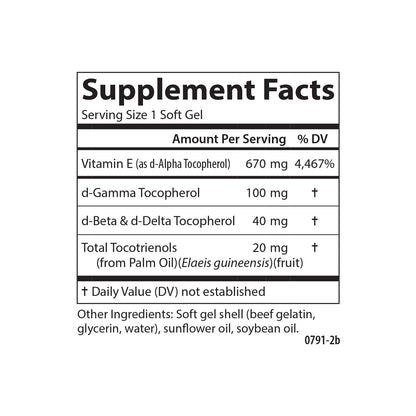 Carlson E-Gems Elite 1000 IU Vitamin E — Heart Health, Tocopherols & Tocotrienols, 120 Soft Gels