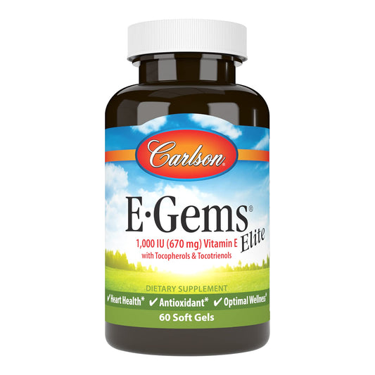 Carlson E-Gems Elite Vitamin E 1000 IU – Tocopherols & Tocotrienols, 60 Softgels BritishVita | Premium UK Vitamins & Wellness Supplements