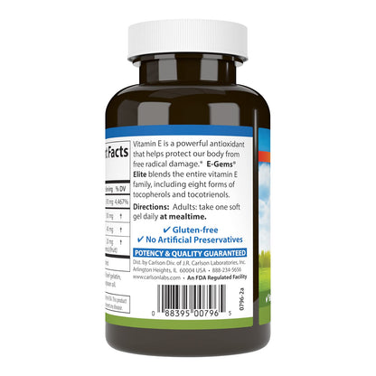 Carlson E-Gems Elite Vitamin E 1000 IU – Tocopherols & Tocotrienols, 60 Softgels