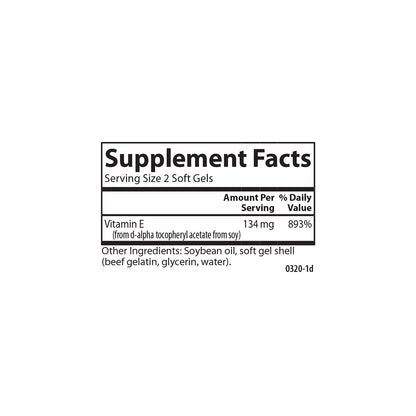 Carlson E-Gems Vitamin E 200 IU (134 mg) - Natural Source, 90 Soft Gels
