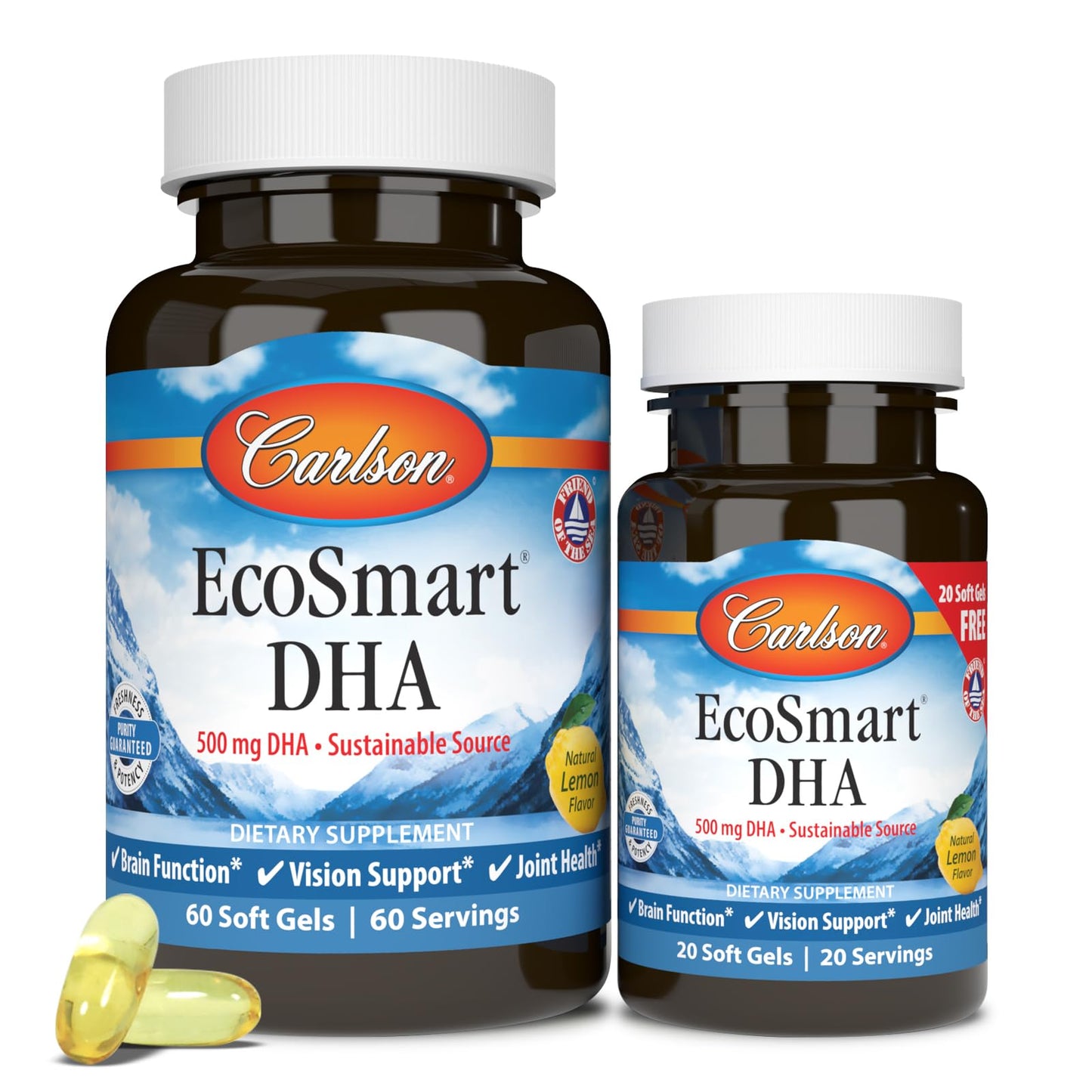 Carlson EcoSmart DHA Lemon 500 mg – Vision & Brain Health (60+20 Softgels)
