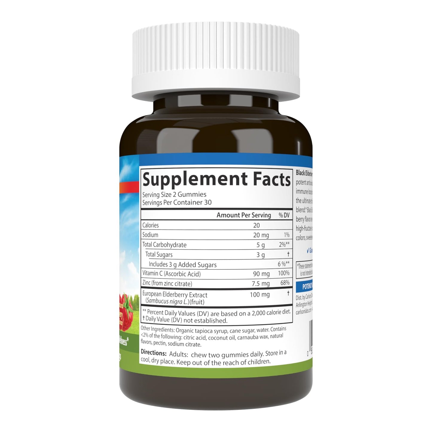 Carlson Black Elderberry Gummies with Vitamin C & Zinc | Immune Support - 60 Gummies