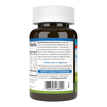 Carlson Black Elderberry Gummies with Vitamin C & Zinc | Immune Support - 60 Gummies