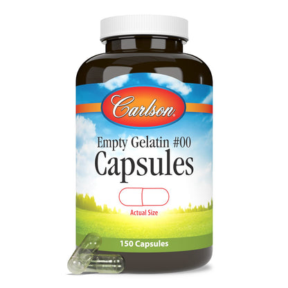 Carlson Empty Gelatin Capsules #00 - 150 Count | Easy to Separate & Fill