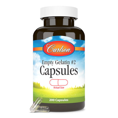 Carlson Empty Gelatin Capsules #2 (Size #2) – 200 Capsules