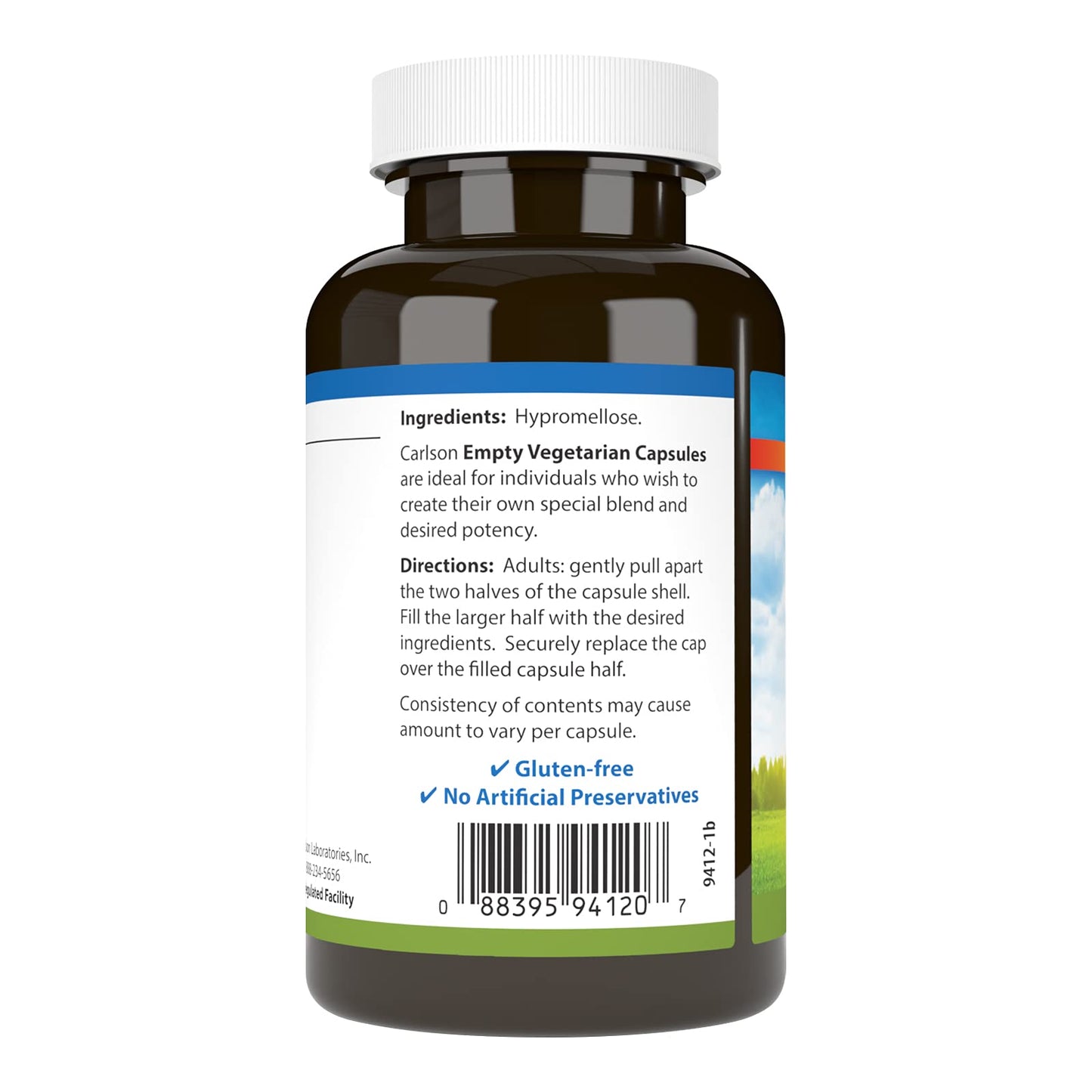 Carlson Empty Vegetarian #2 Capsules - 200 Count, Easy Fill & Screw Cap