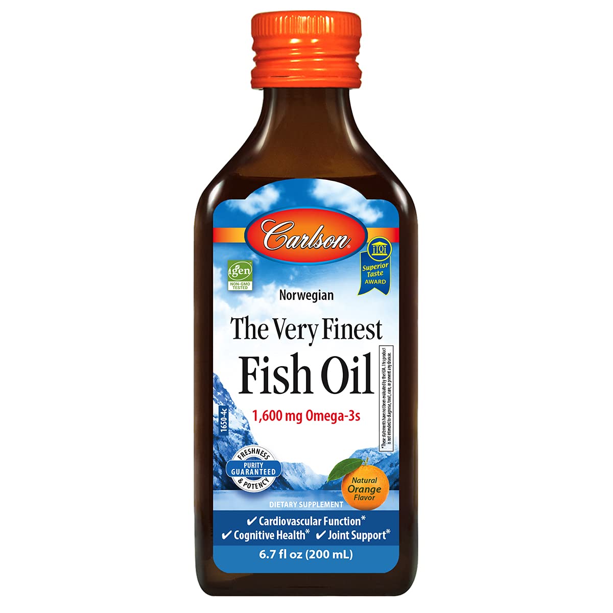 Carlson - The Very Finest Fish Oil, 1600 mg Omega-3, Orange, 6.7 Fl Oz