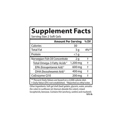 Carlson Fish Oil Q - 1200 mg Omega-3s + 200 mg CoQ10 | 120 Softgels