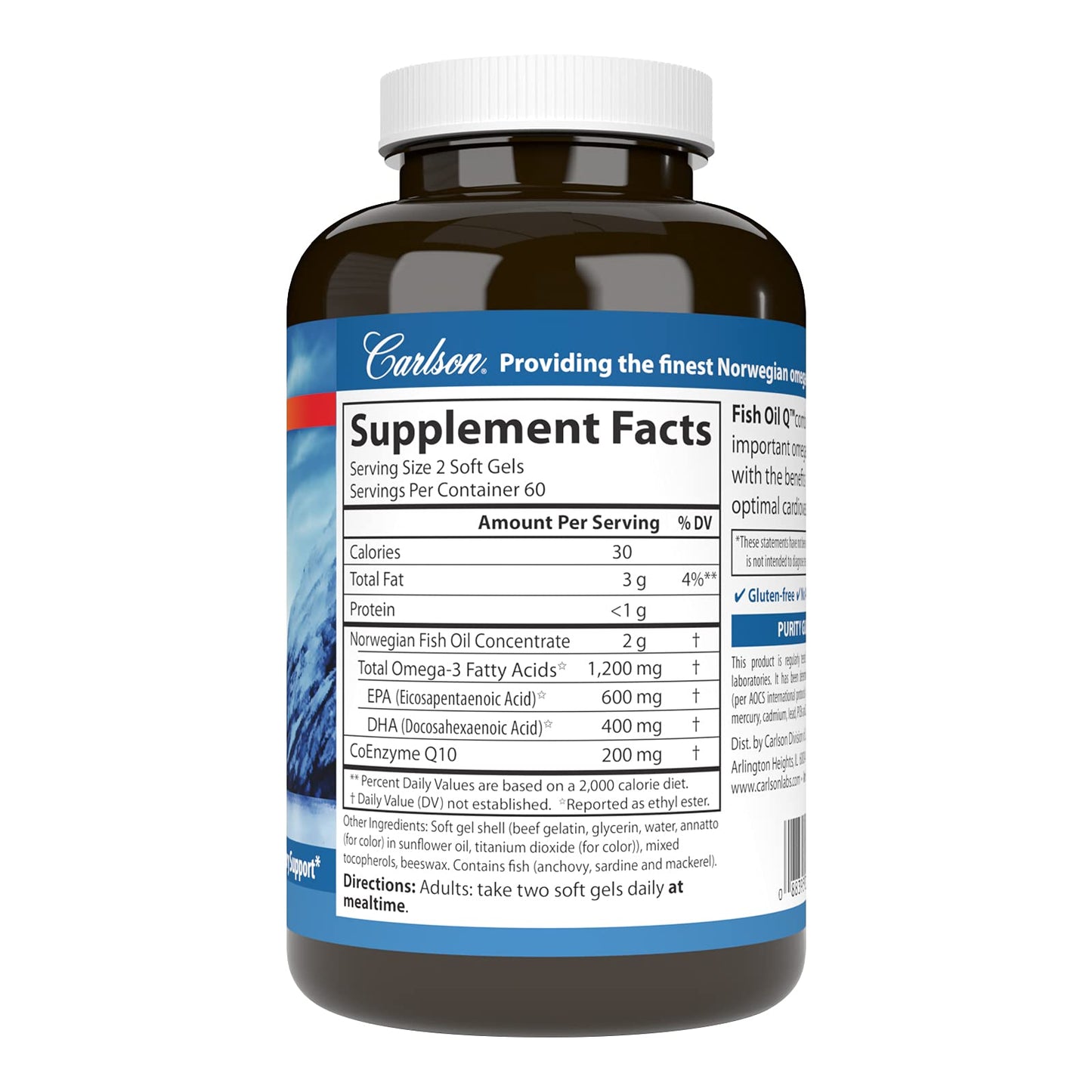Carlson Fish Oil Q - 1200 mg Omega-3s + 200 mg CoQ10 | 120 Softgels