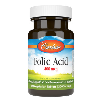 Carlson Folic Acid 400 mcg – Prenatal Support & Fetal Development | 300 Tablets