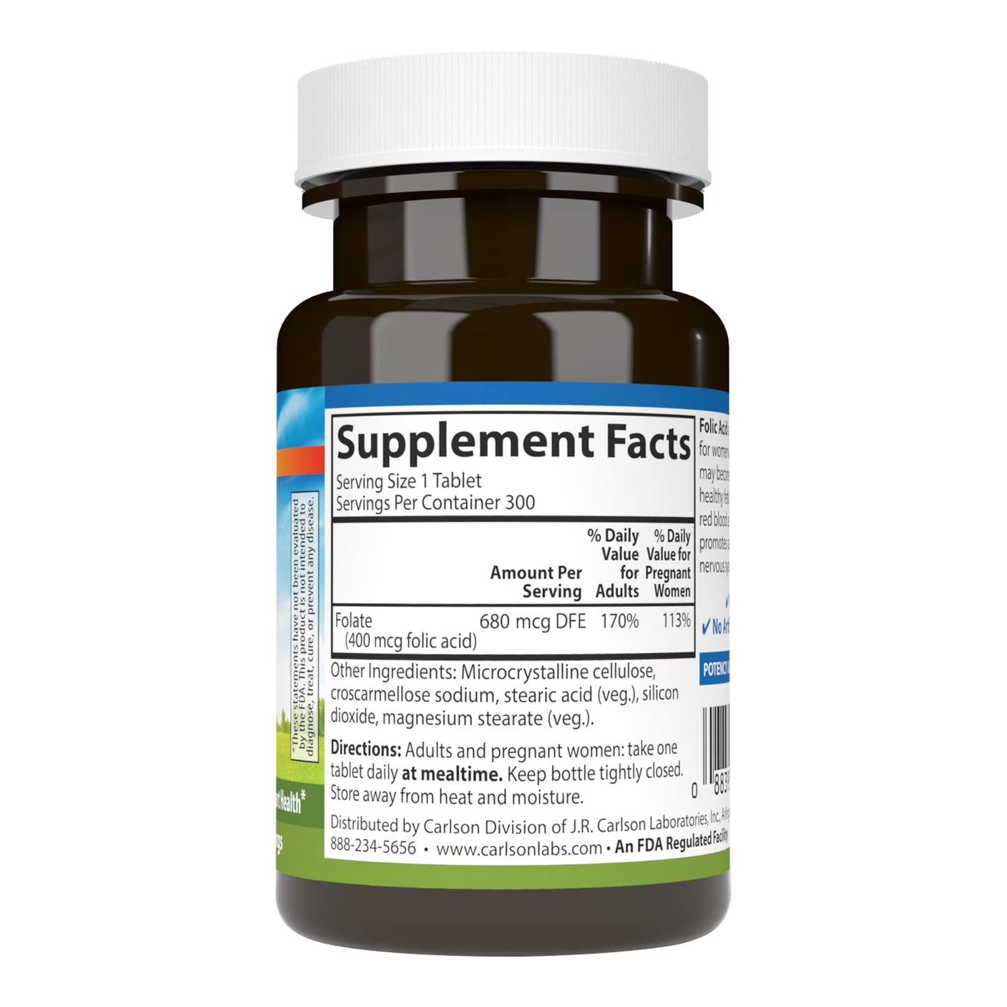 Carlson Folic Acid 400 mcg – Prenatal Support & Fetal Development | 300 Tablets