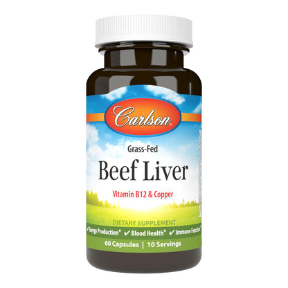 Carlson Grass-Fed Beef Liver - 60 Capsules | Iron & Copper for Energy & Blood Health