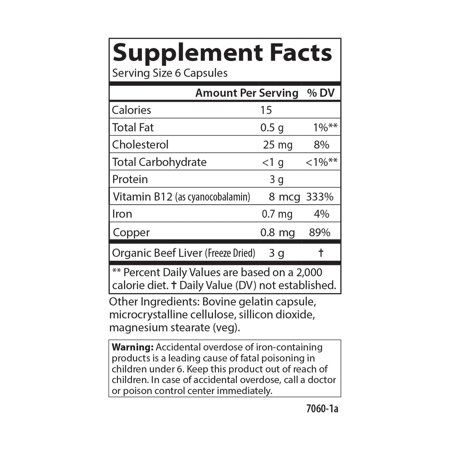 Carlson Grass-Fed Beef Liver - 60 Capsules | Iron & Copper for Energy & Blood Health