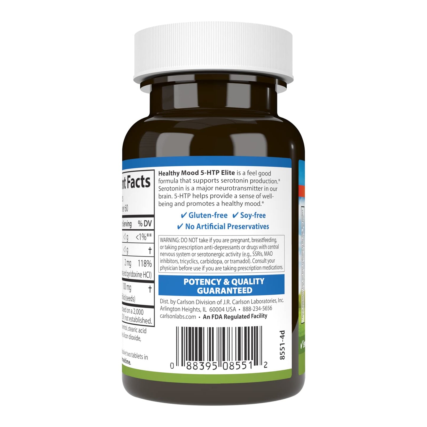 Carlson - Healthy Mood 5-HTP Elite, 100 mg, Serotonin Production, Healthy Mood & Promotes Relaxation, Natural Raspberry Flavor, 120 Tablets