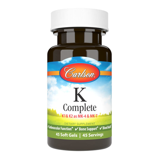 Carlson K Complete – K1 & K2 MK-4 MK-7 for Bone & Cardiovascular Health | 45 Softgels BritishVita | Premium UK Vitamins & Wellness Supplements