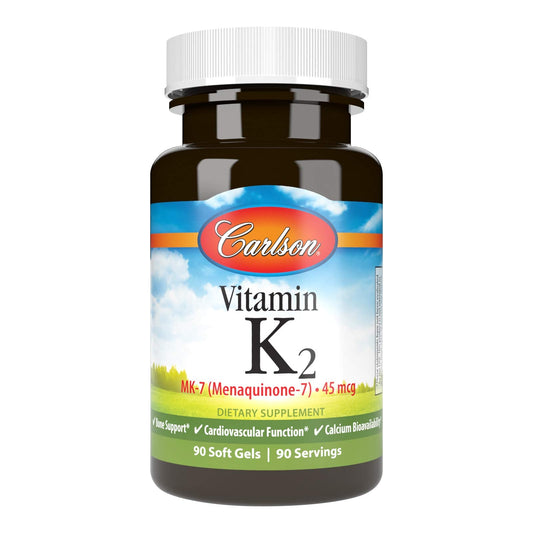 Carlson Vitamin K2 MK-7 45 mcg – 90 Softgels | Bone Support & Calcium Bioavailability BritishVita | Premium UK Vitamins & Wellness Supplements