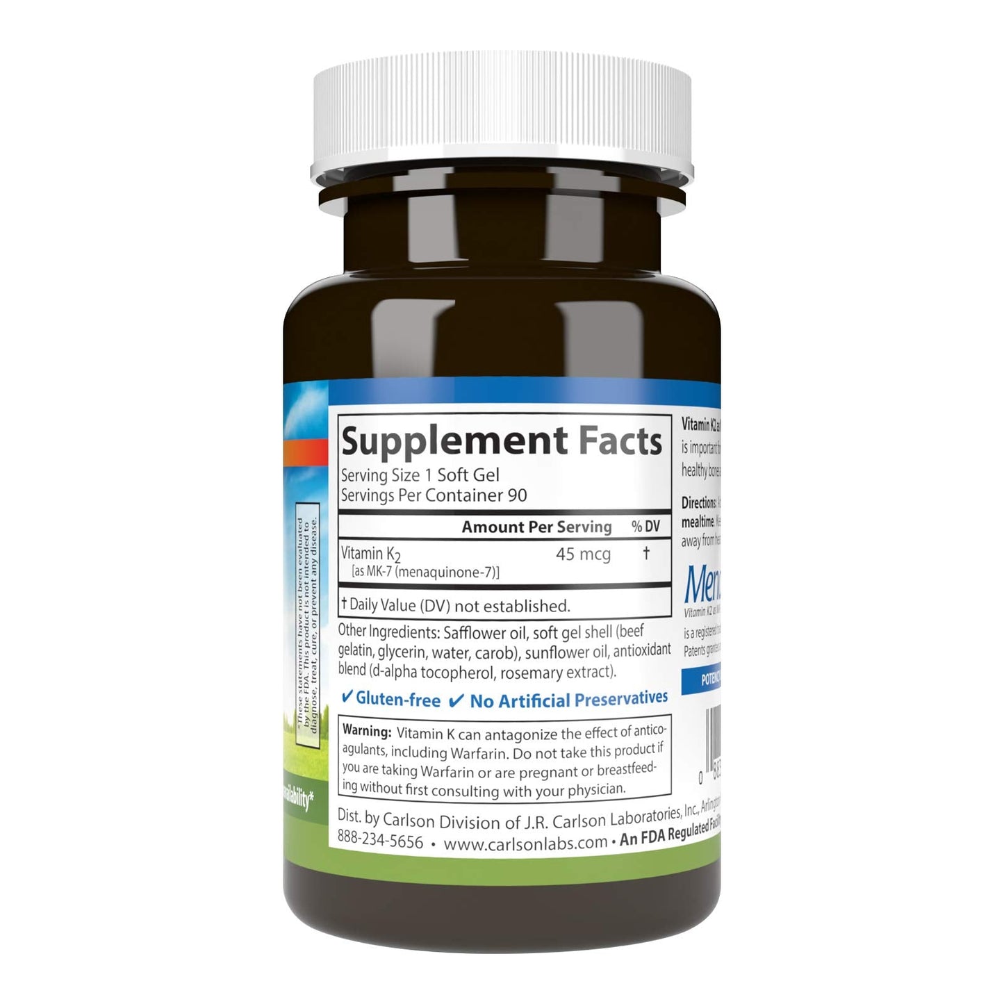 Carlson Vitamin K2 MK-7 45 mcg – 90 Softgels | Bone Support & Calcium Bioavailability