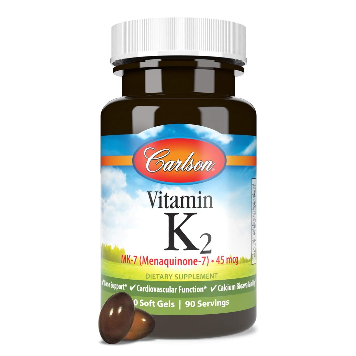 Carlson Vitamin K2 MK-7 45 mcg – 90 Softgels | Bone Support & Calcium Bioavailability