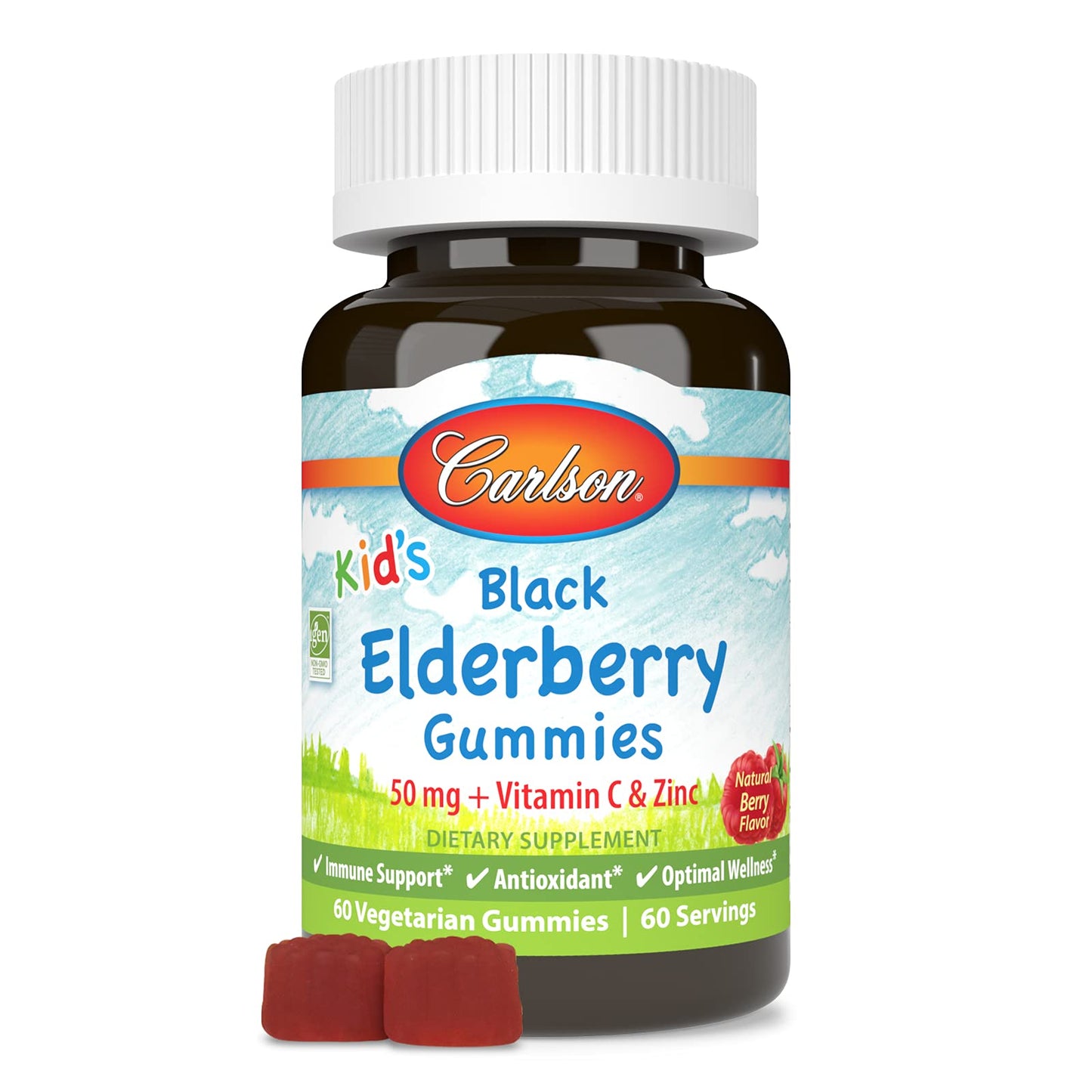 Carlson Kid's Black Elderberry Gummies with Vitamin C & Zinc – Immune Support, 60 Gummies