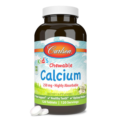 Carlson Kid's Chewable Calcium 250 mg - Vanilla Flavor, 120 Tablets
